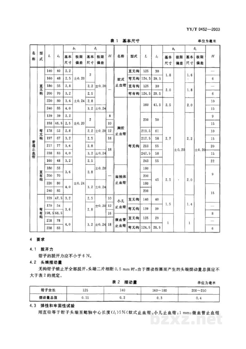 YY/T 0452-2003止血钳 YY/T 0452-2003止血钳