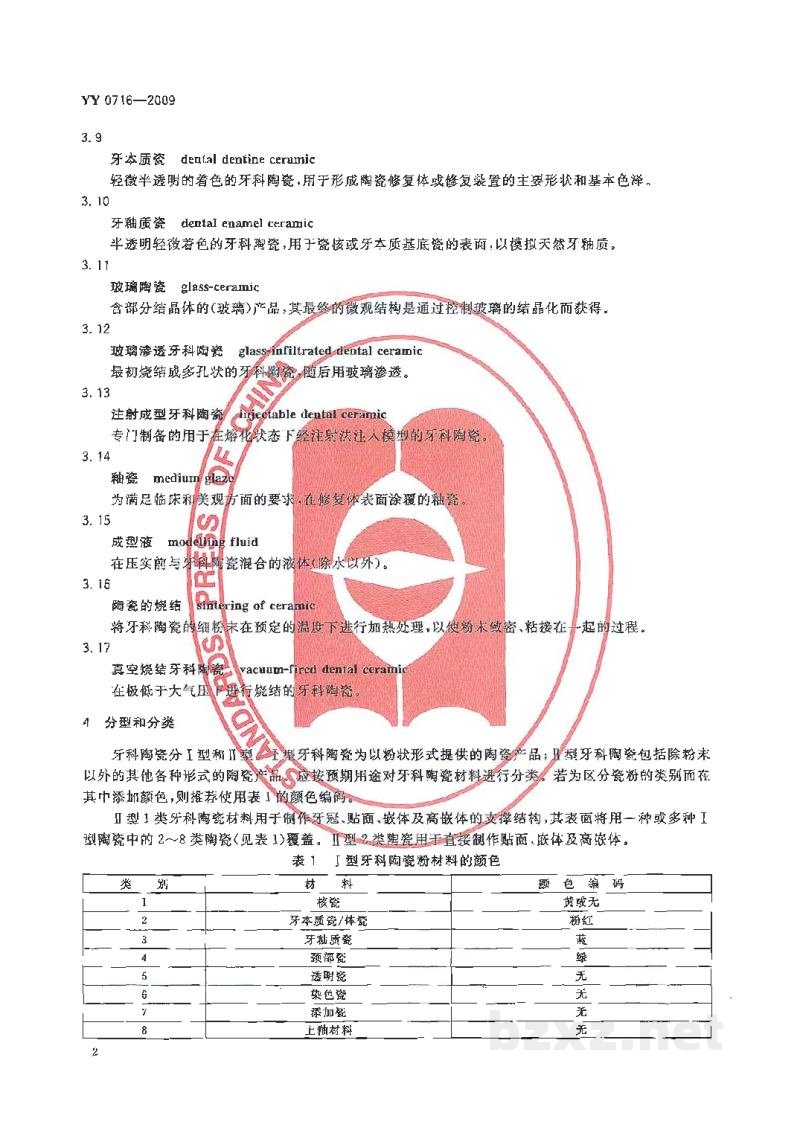 YY 0716-2009牙科陶瓷 YY 0716-2009牙科陶瓷