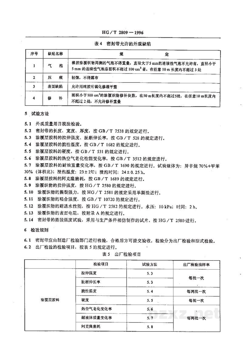 HG/T 2809-1996浮顶油罐软密封装置橡胶密封带 HG/T 2809-1996浮顶油罐软密封装置橡胶密封带
