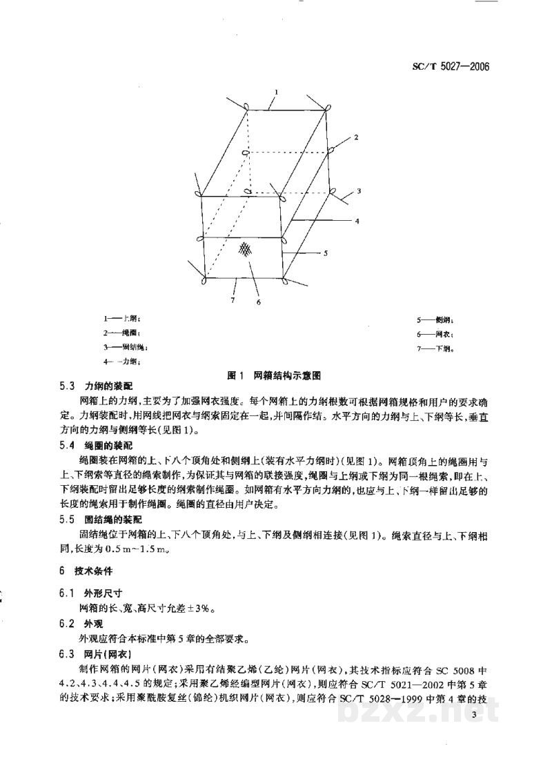 SC/T 5027-2006淡水网箱技术条件 SC/T 5027-2006淡水网箱技术条件