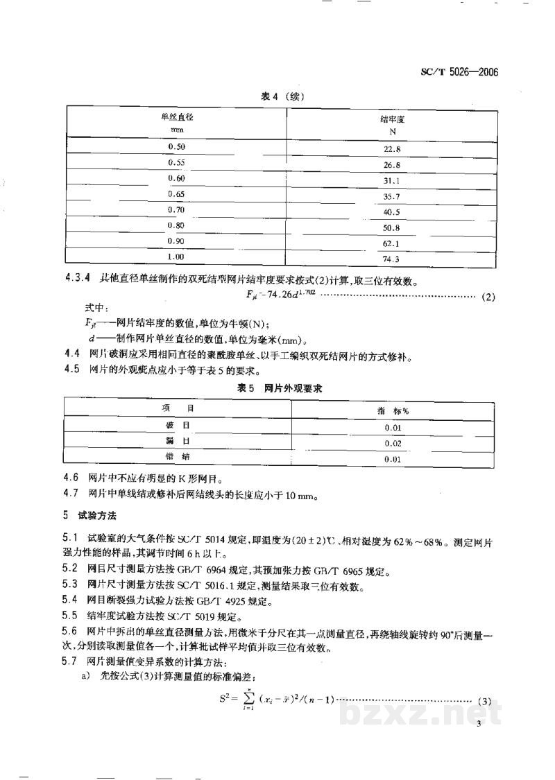 SC/T 5026-2006聚酰胺单丝机织网片单线双死结型 SC/T 5026-2006聚酰胺单丝机织网片单线双死结型
