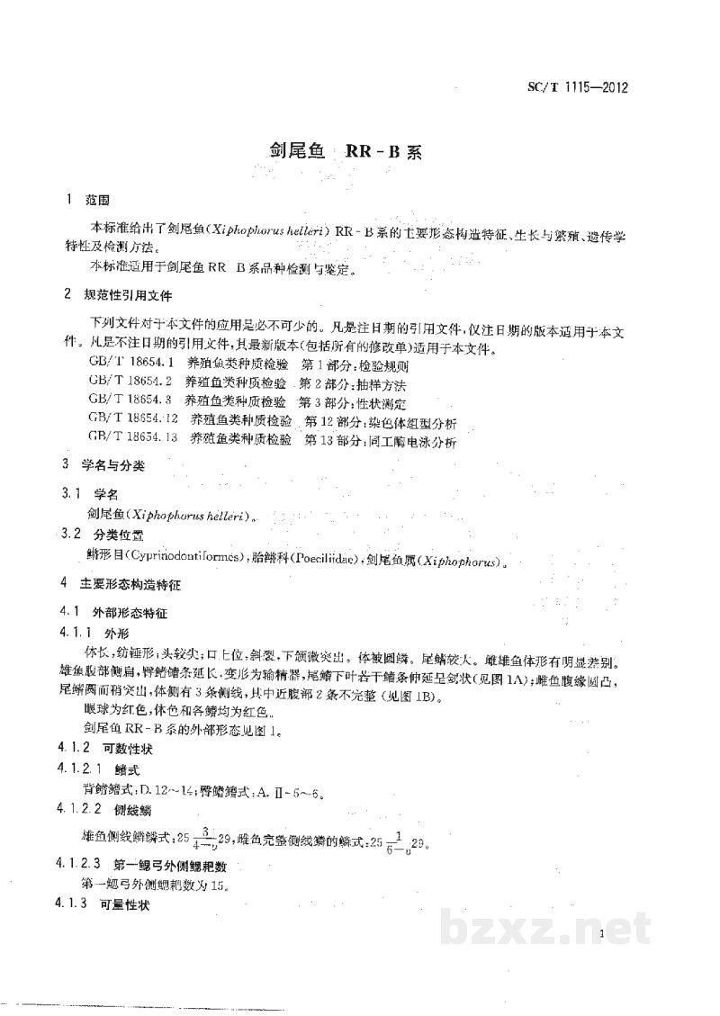 SC/T 1115-2012剑尾鱼RR-B系 SC/T 1115-2012剑尾鱼RR-B系