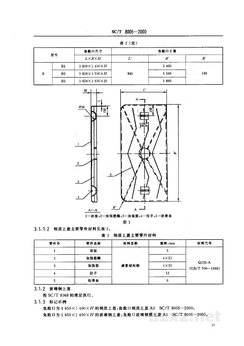 SC/T 8005-2000渔船鱼舱舱口盖 SC/T 8005-2000渔船鱼舱舱口盖