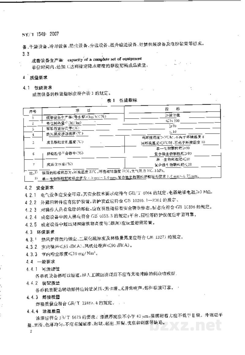 NY/T 1549-2007生物颗粒肥加工成套设备质量技术评价规范 NY/T 1549-2007生物颗粒肥加工成套设备质量技术评价规范
