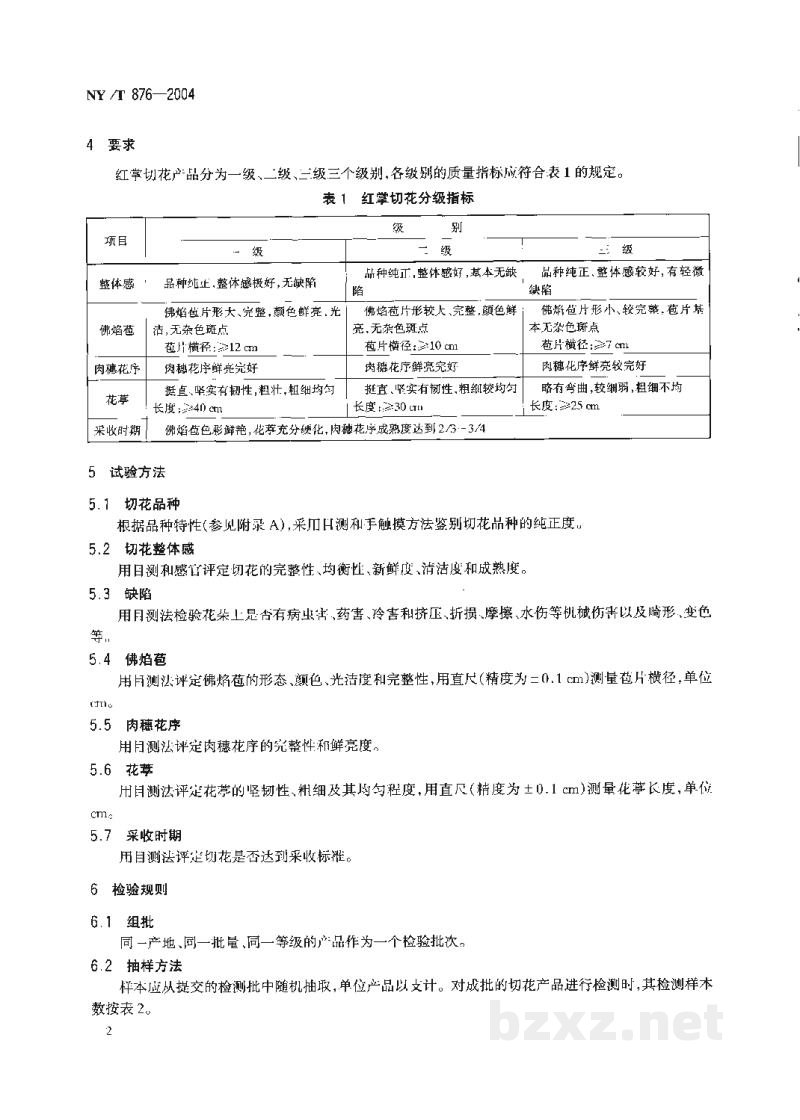 NY/T 876-2004红掌切花 NY/T 876-2004红掌切花