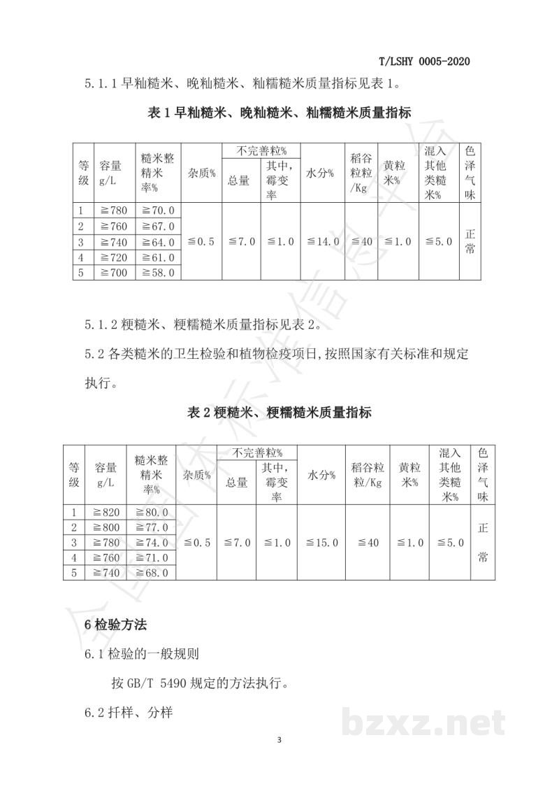 T/LSHY 0005-2020糙米