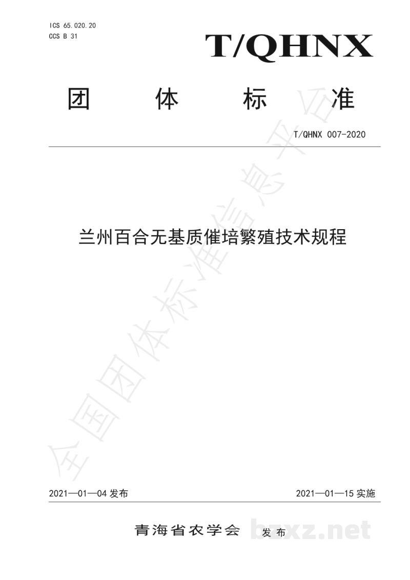 T/QHNX 007-2020兰州百合无基质催培繁殖技术规程 T/QHNX 007-2020兰州百合无基质催培繁殖技术规程