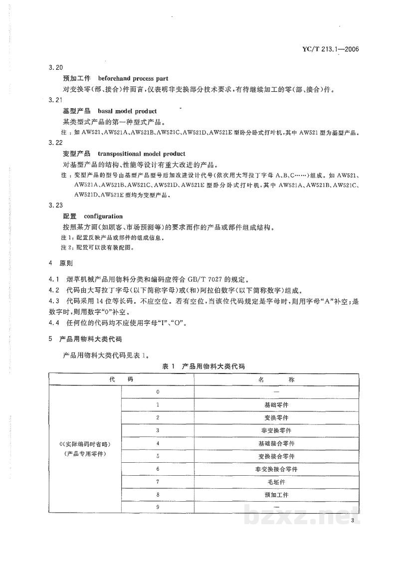 YC/T 213.1-2006烟草机械产品用物料 分类和编码 第1部分:总则 YC/T 213.1-2006烟草机械产品用物料 分类和编码 第1部分:总则