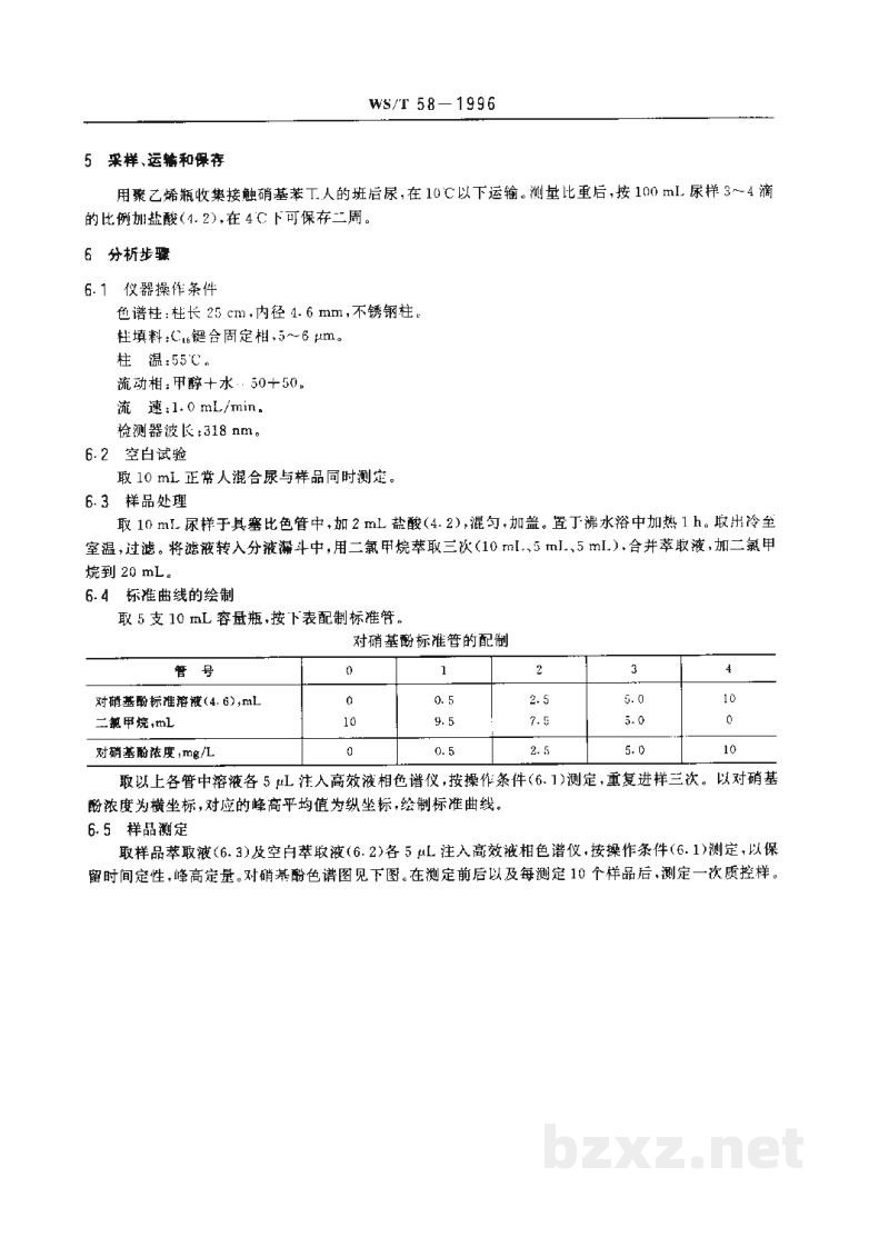 WS/T 58-1996尿中对硝基酚的高效液相色谱测定方法 WS/T 58-1996尿中对硝基酚的高效液相色谱测定方法