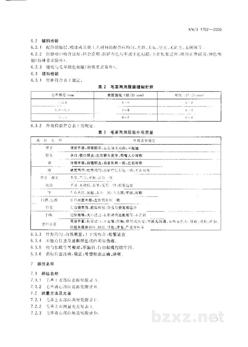 SN/T 1702-2006进出口毛革两用服装检验规程 SN/T 1702-2006进出口毛革两用服装检验规程