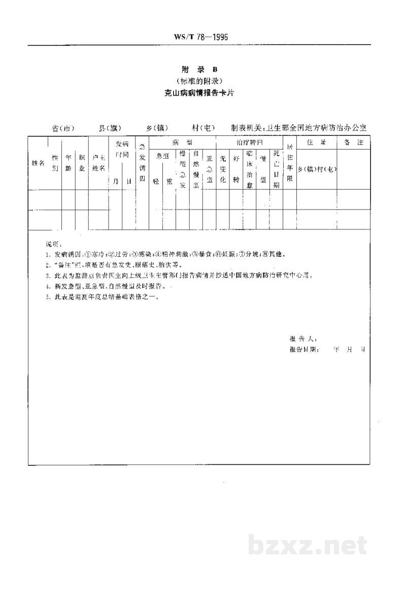 WS/T 78-1996克山病监测 WS/T 78-1996克山病监测