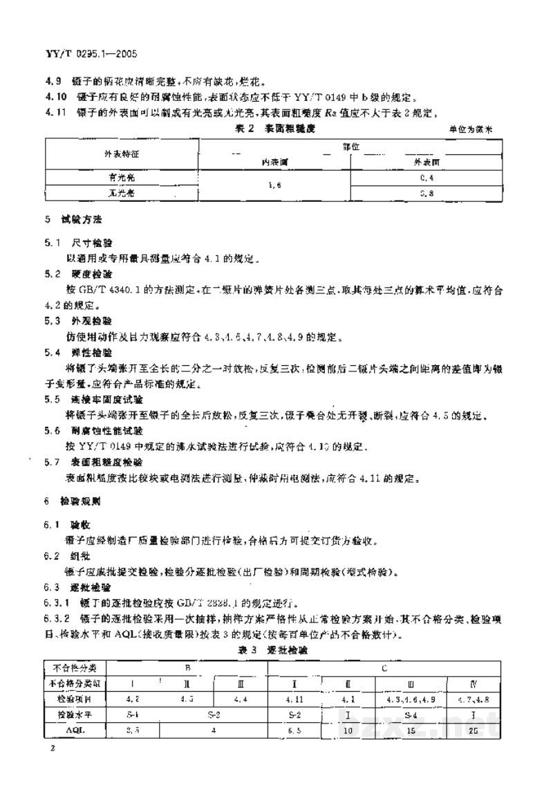 YY/T 0295.1-2005医用镊通用技术条件 YY/T 0295.1-2005医用镊通用技术条件