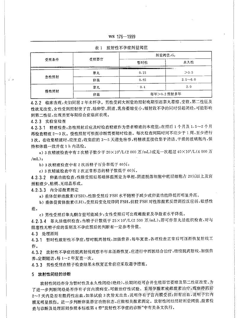 WS 176-1999放射性性腺疾病诊断标准及处理原则 WS 176-1999放射性性腺疾病诊断标准及处理原则