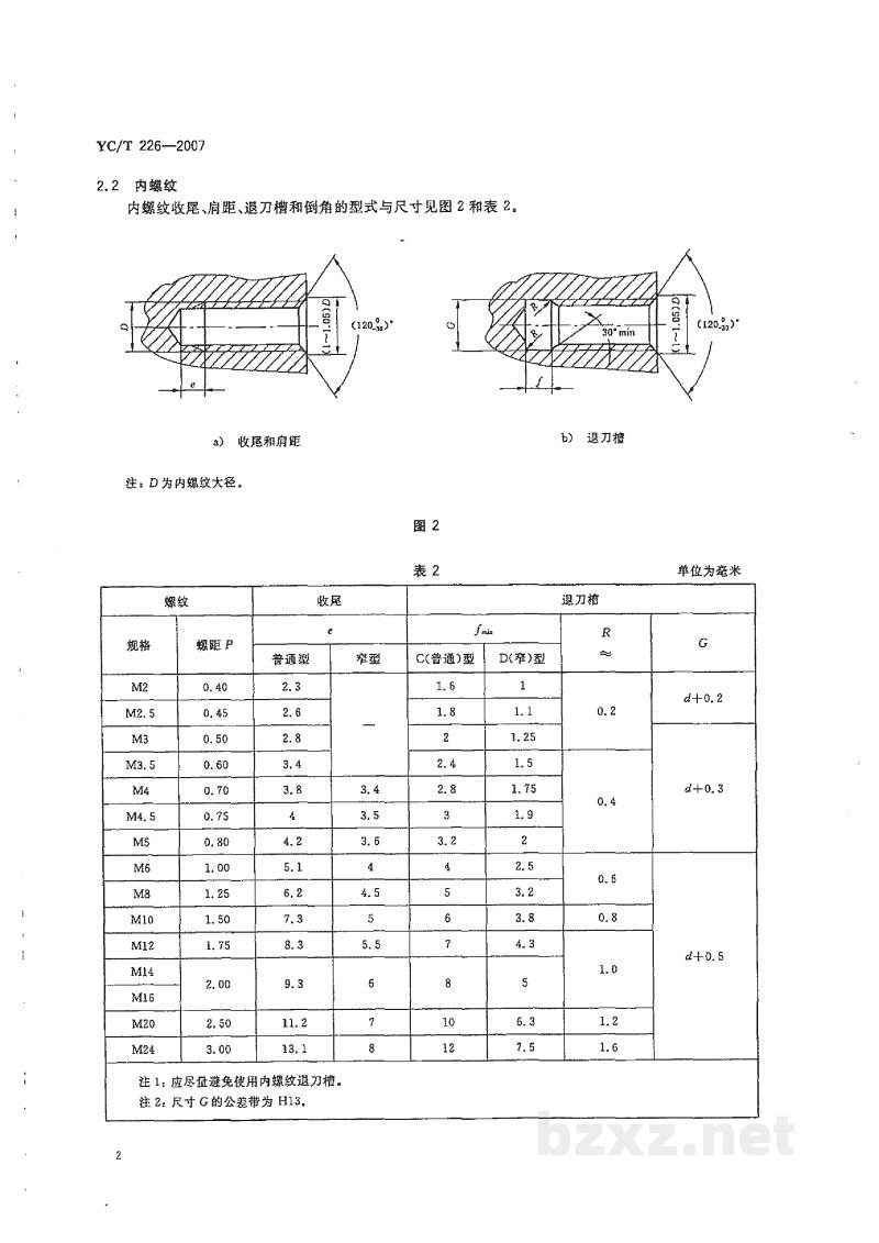 YC/T 226-2007普通螺纹收尾、肩距、退刀槽和倒角 YC/T 226-2007普通螺纹收尾、肩距、退刀槽和倒角