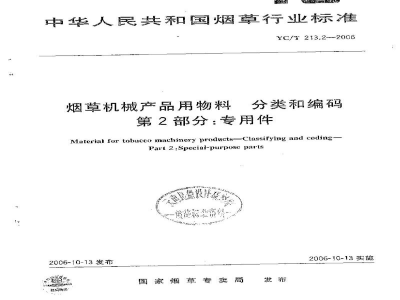 YC/T 213.2-2006烟草机械产品用物料　分类和编码　第2部分：专用件