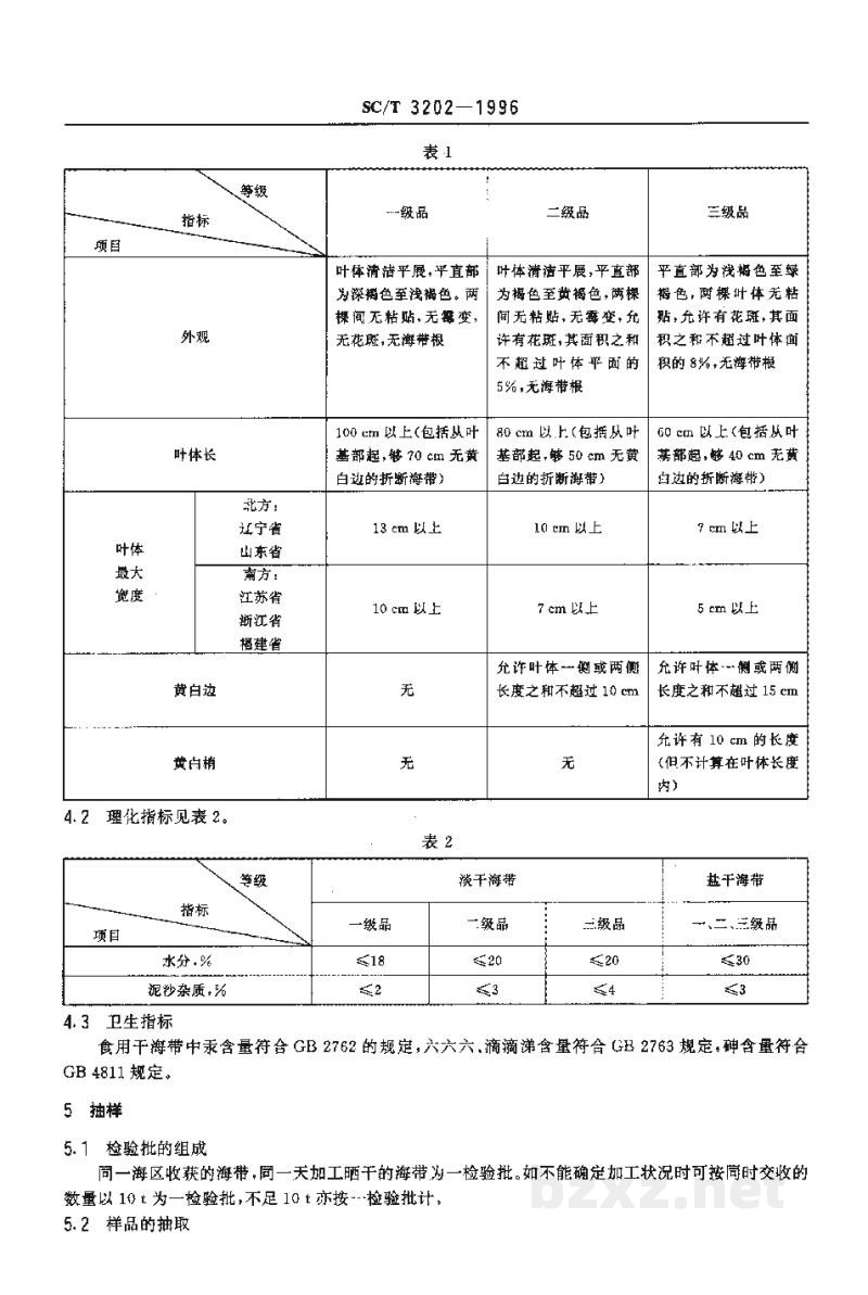 SC/T 3202-1996干海带