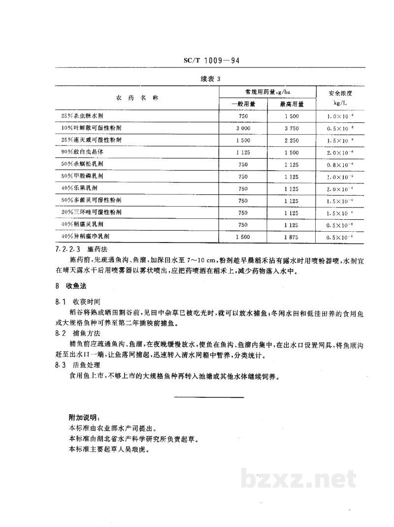 SC/T 1009-1994稻田养鱼技术要求 SC/T 1009-1994稻田养鱼技术要求