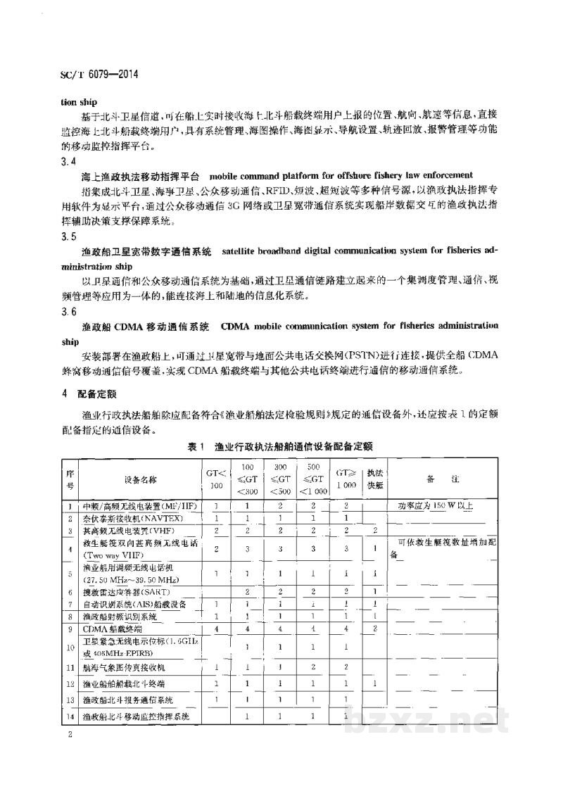 SC/T 6079-2014渔业行政执法船舶通信设备配备要求 SC/T 6079-2014渔业行政执法船舶通信设备配备要求