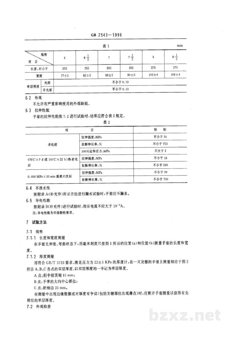 GB 7543-1996橡胶医用手套 GB 7543-1996橡胶医用手套