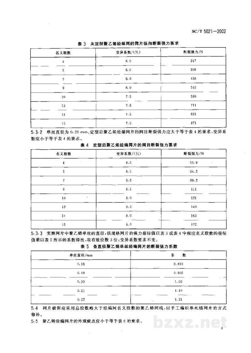 SC/T 5021-2002聚乙烯网片 经编型 SC/T 5021-2002聚乙烯网片 经编型