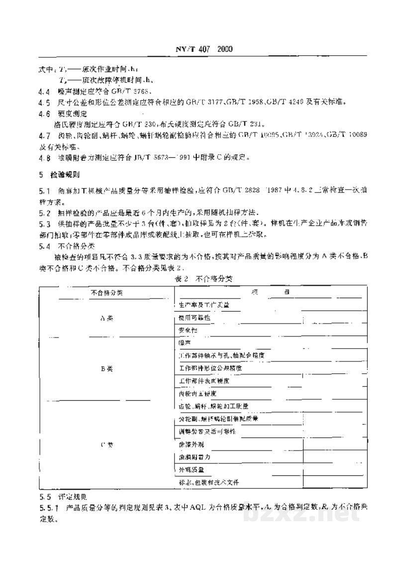 NY/T 407-2000剑麻加工机械产品质量分等 NY/T 407-2000剑麻加工机械产品质量分等