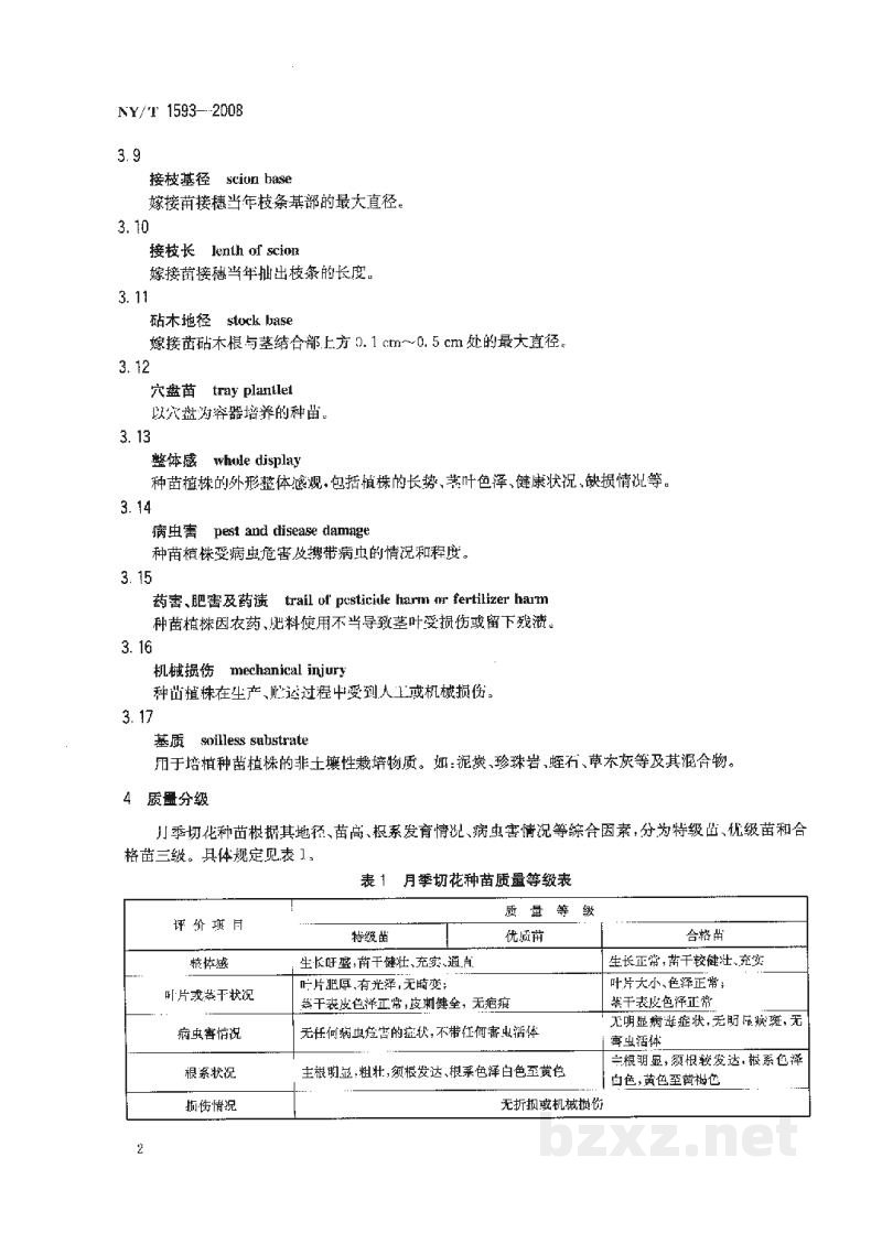 NY/T 1593-2008月季切花种苗等级规格 NY/T 1593-2008月季切花种苗等级规格