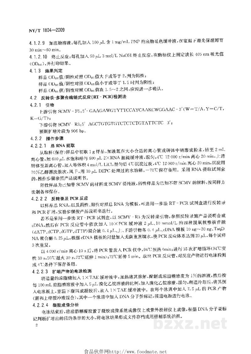 NY/T 1804-2009甘蔗花叶病毒检测技术规范 NY/T 1804-2009甘蔗花叶病毒检测技术规范