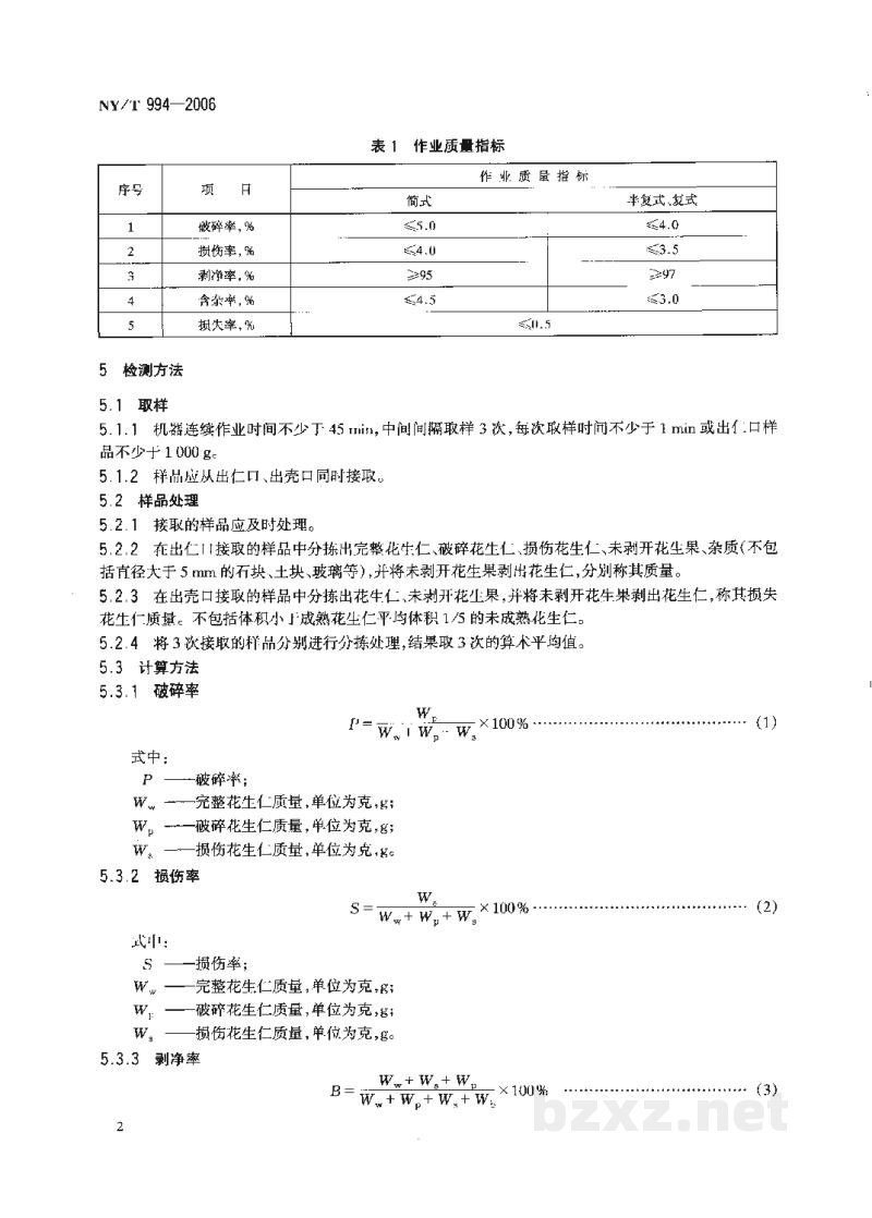 NY/T 994-2006花生剥壳机作业质量 NY/T 994-2006花生剥壳机作业质量