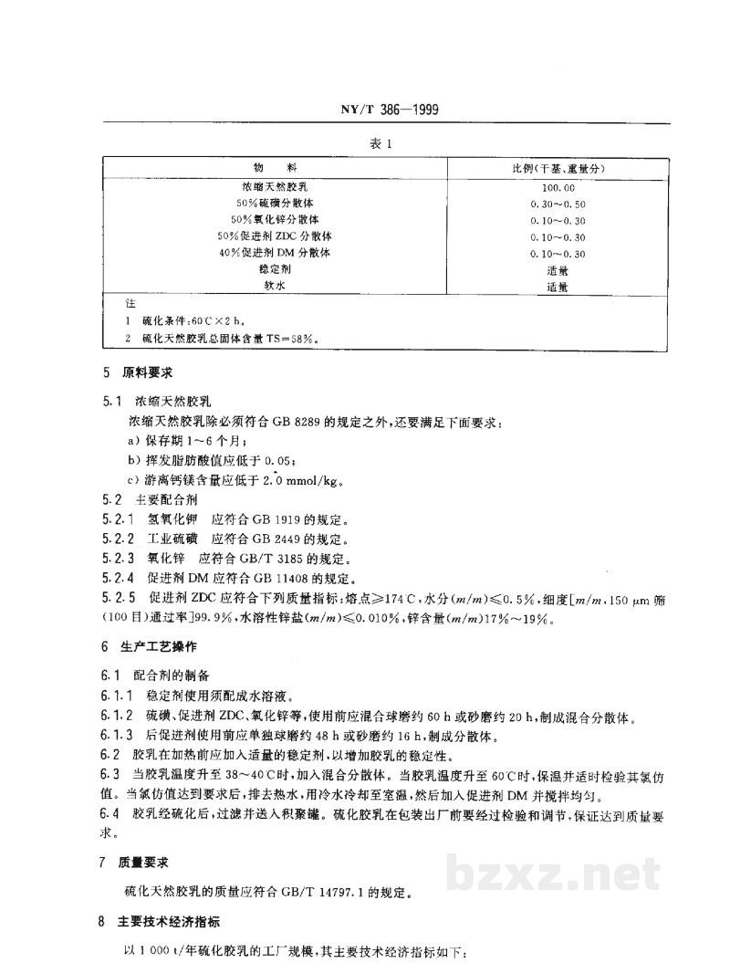 NY/T 386-1999硫化天然胶乳生产工艺规程 NY/T 386-1999硫化天然胶乳生产工艺规程