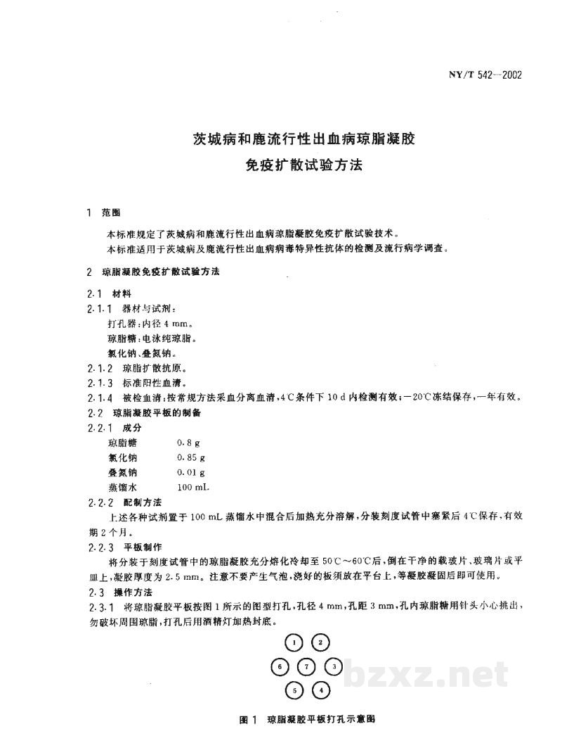 NY/T 542-2002茨城病和鹿流行性出血病琼脂凝胶免疫扩散试验方法 NY/T 542-2002茨城病和鹿流行性出血病琼脂凝胶免疫扩散试验方法