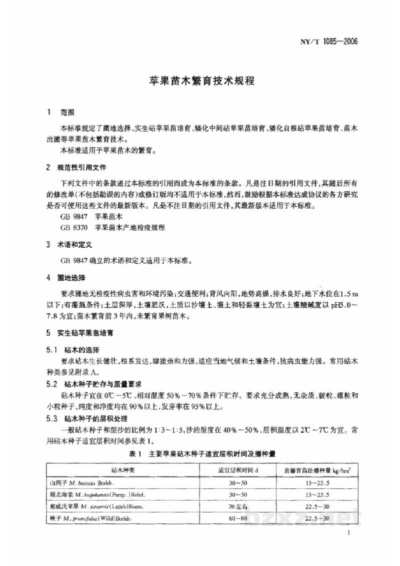 NY/T 1085-2006苹果苗木繁育技术规程 NY/T 1085-2006苹果苗木繁育技术规程