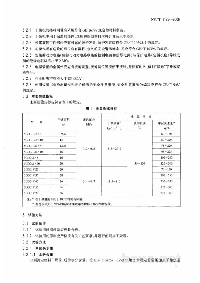 NY/T 1123-2006带式穿流干燥机 NY/T 1123-2006带式穿流干燥机