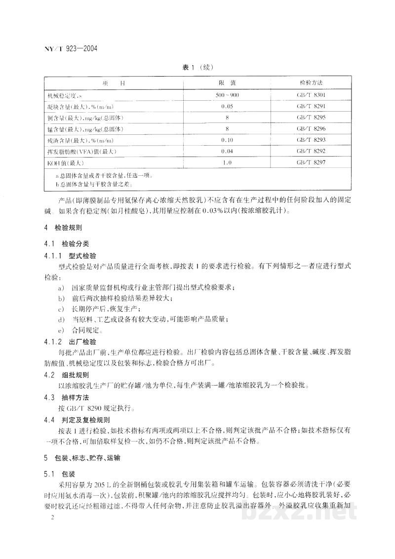NY/T 923-2004浓缩天然胶乳薄膜制品专用氨保存离心胶乳 NY/T 923-2004浓缩天然胶乳薄膜制品专用氨保存离心胶乳