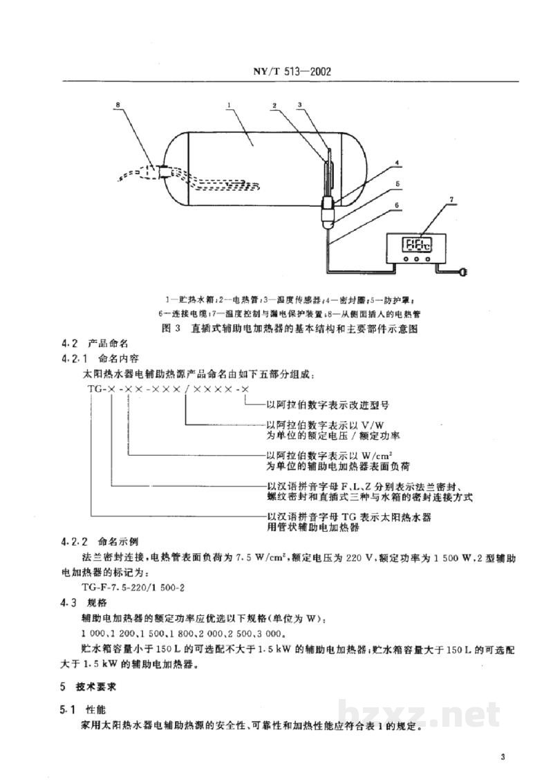 NY/T 513-2002家用太阳热水器电辅助热源 NY/T 513-2002家用太阳热水器电辅助热源