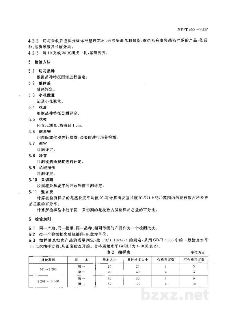 NY/T 592-2002切花 小苍兰 NY/T 592-2002切花 小苍兰