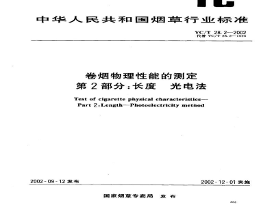 YC/T 28.2-2002卷烟物理性能的测定　第2部分：长度　光电法