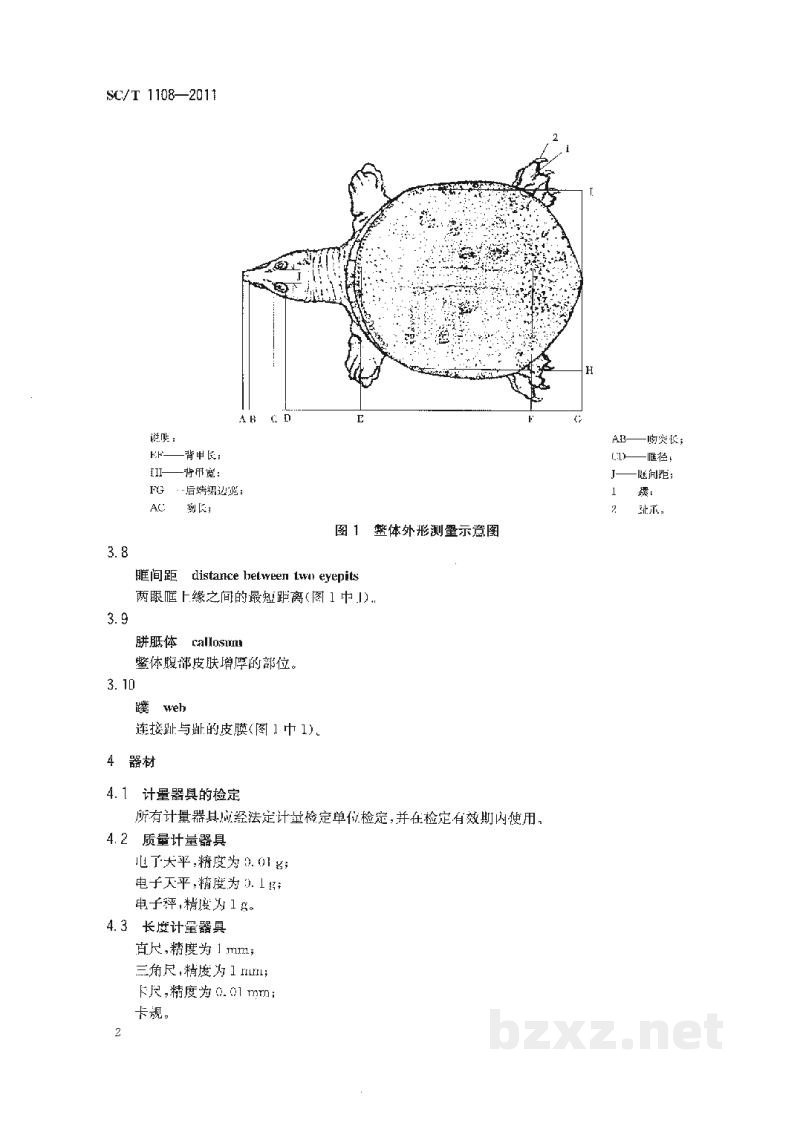 SC/T 1108-2011鳖类性状测定 SC/T 1108-2011鳖类性状测定