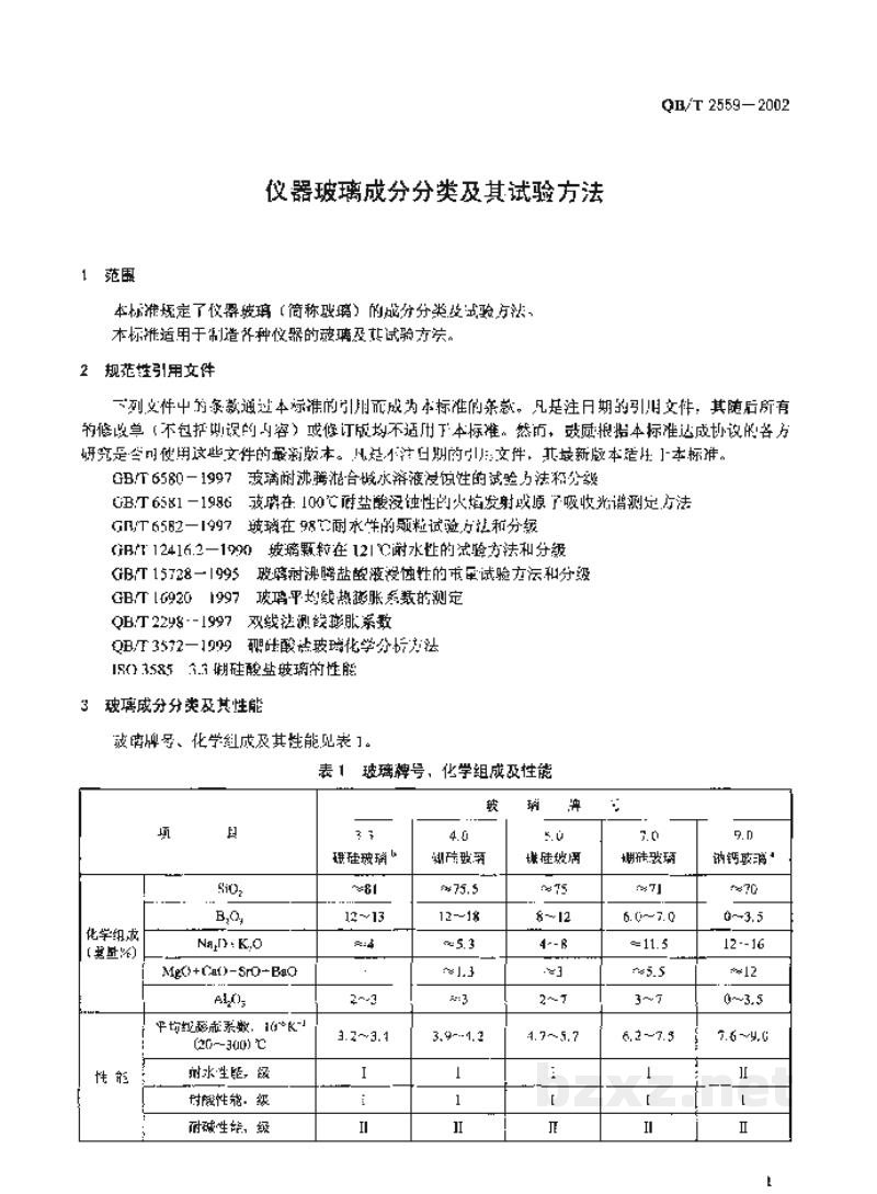 QB/T 2559-2002仪器玻璃成分分类及其试验方法 QB/T 2559-2002仪器玻璃成分分类及其试验方法