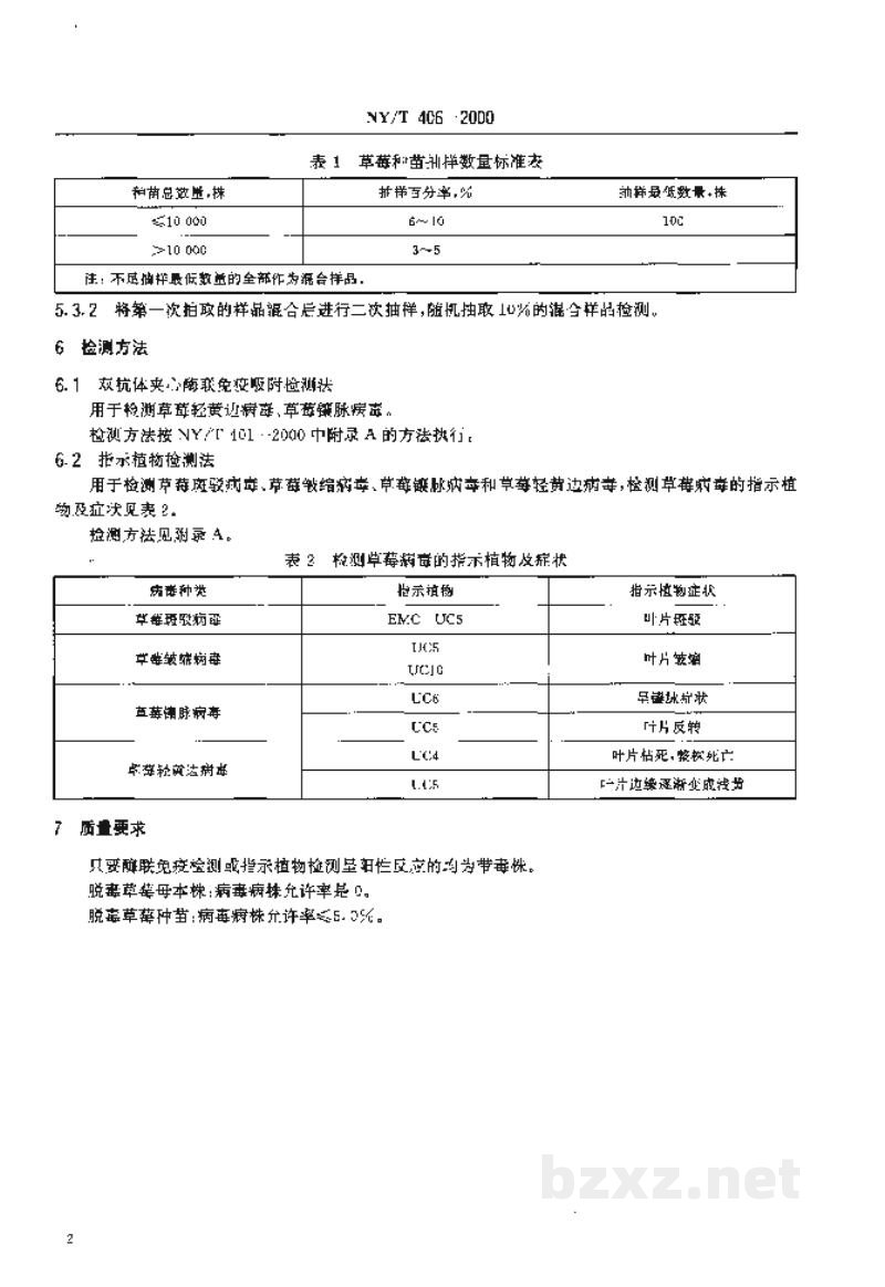NY/T 406-2000脱毒草莓种苗病毒检测技术规程 NY/T 406-2000脱毒草莓种苗病毒检测技术规程