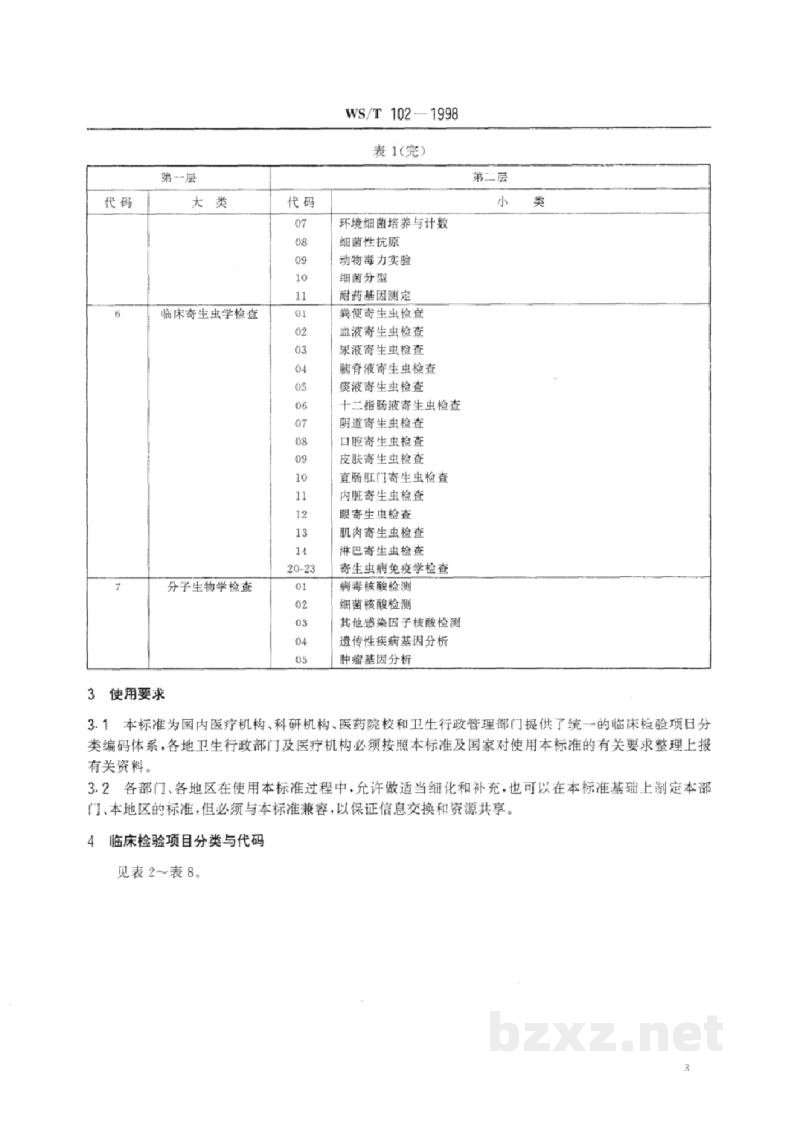 WS/T 102-1998临床检验项目分类与代码