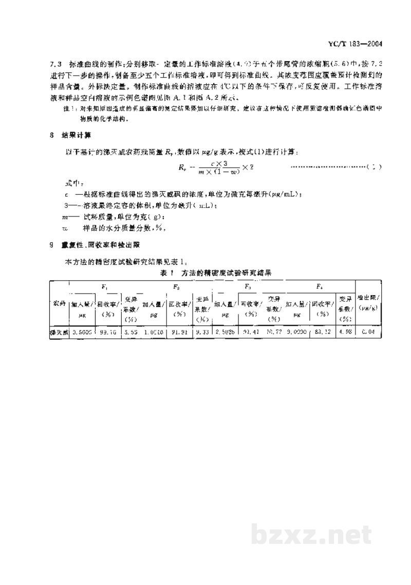 YC/T 183-2004烟草及烟草制品 涕灭威农药残留量的测定 气相色谱法 YC/T 183-2004烟草及烟草制品 涕灭威农药残留量的测定 气相色谱法