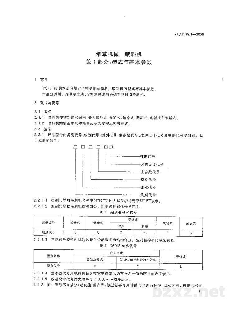 YC/T 88.1-2006烟草机械 喂料机 第1部分:型式与基本参数 YC/T 88.1-2006烟草机械 喂料机 第1部分:型式与基本参数