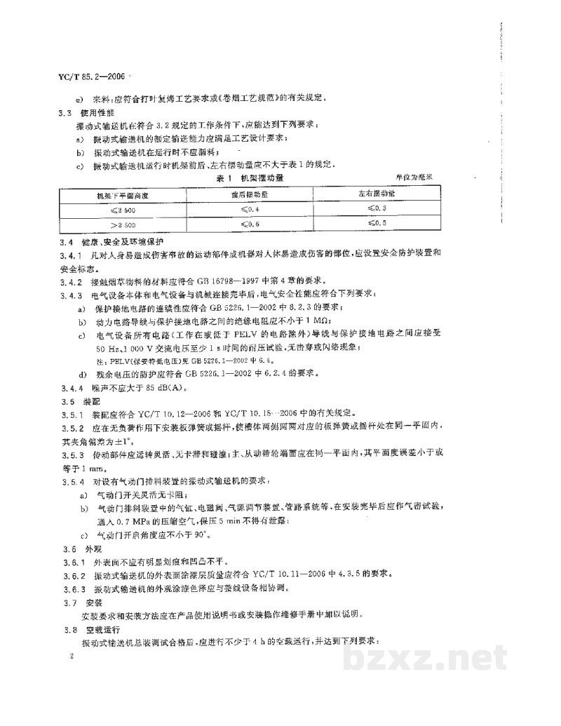 YC/T 85.2-2006烟草机械 振动式输送机 第2部分:技术条件 YC/T 85.2-2006烟草机械 振动式输送机 第2部分:技术条件