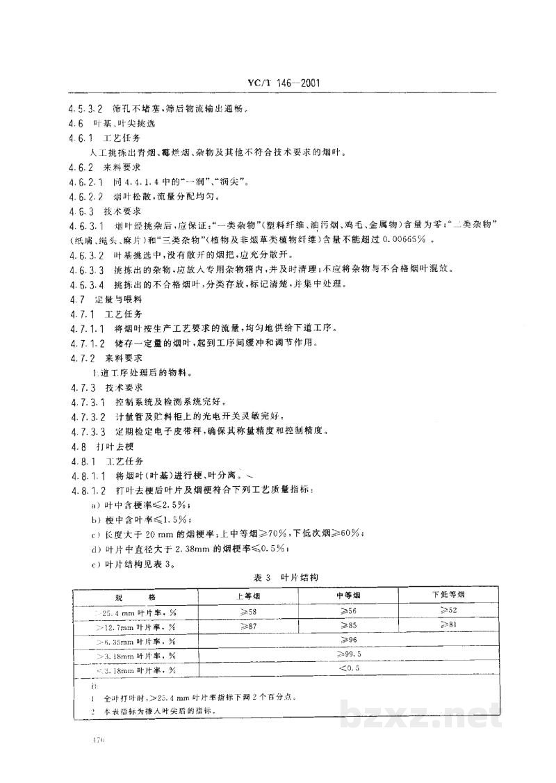 YC/T 146-2001烟叶 打叶复烤 工艺规范 YC/T 146-2001烟叶 打叶复烤 工艺规范