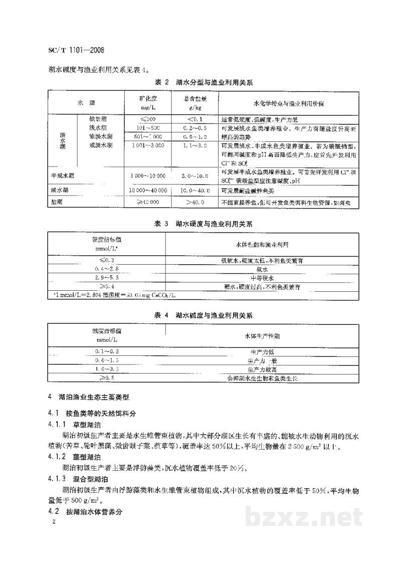 SC/T 1101-2008湖泊渔业生态类型参数 SC/T 1101-2008湖泊渔业生态类型参数