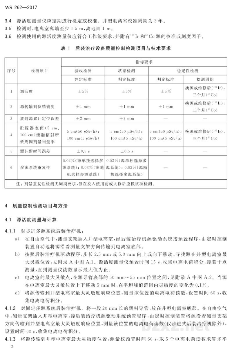 WS 262-2017后装γ源近距离治疗质量控制检测规范 WS 262-2017后装γ源近距离治疗质量控制检测规范