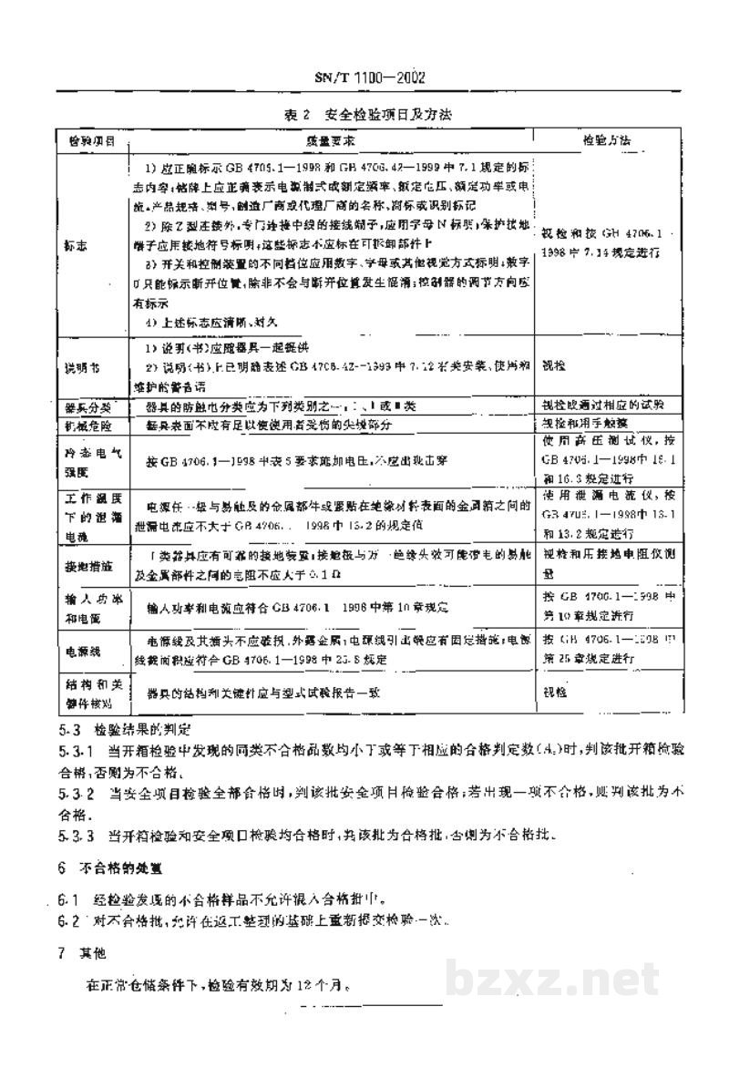 SN/T 1100-2002出口家用和类似用途饮水机检验规程 SN/T 1100-2002出口家用和类似用途饮水机检验规程