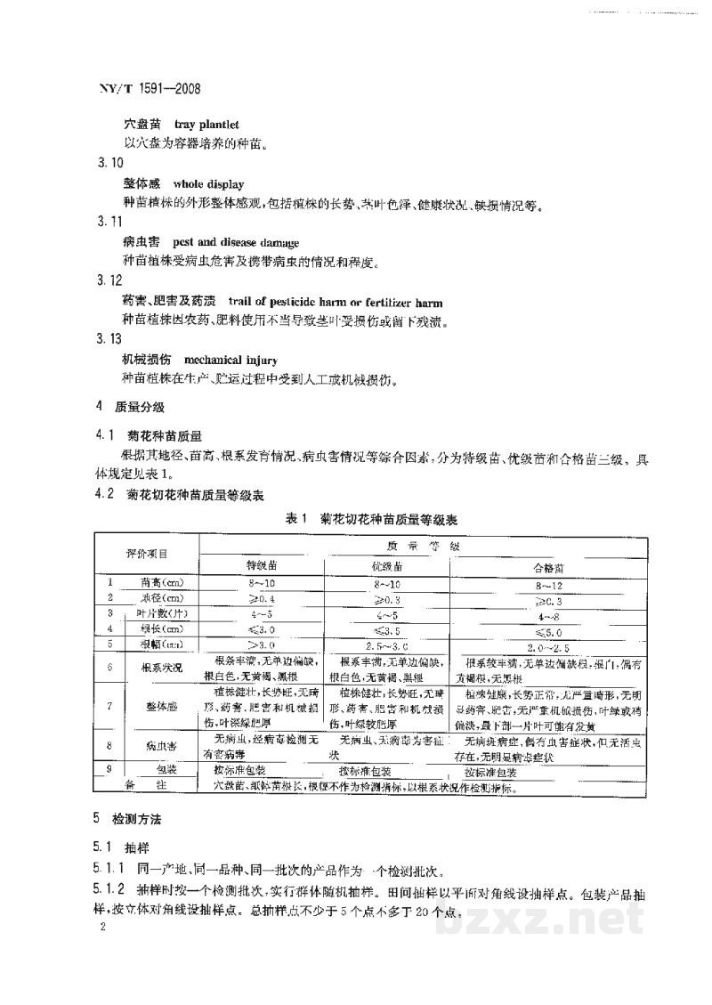 NY/T 1591-2008菊花切花种苗等级规格 NY/T 1591-2008菊花切花种苗等级规格