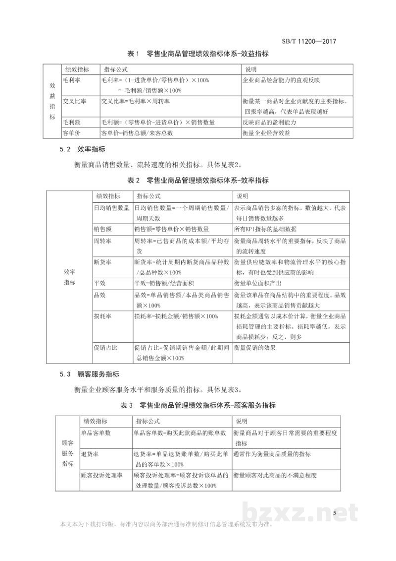 SB/T 11200-2017零售业商品管理绩效指标(KPI)体系 SB/T 11200-2017零售业商品管理绩效指标(KPI)体系