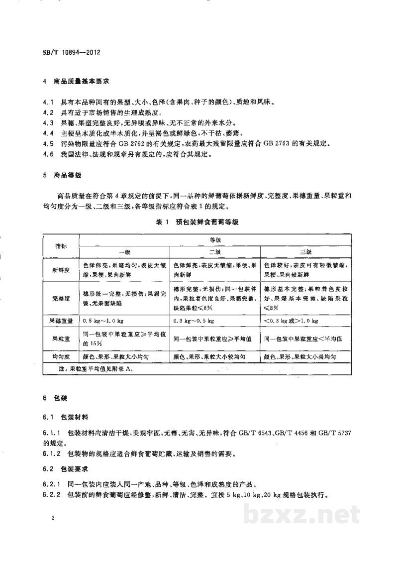 SB/T 10894-2012预包装鲜食葡萄流通规范 SB/T 10894-2012预包装鲜食葡萄流通规范